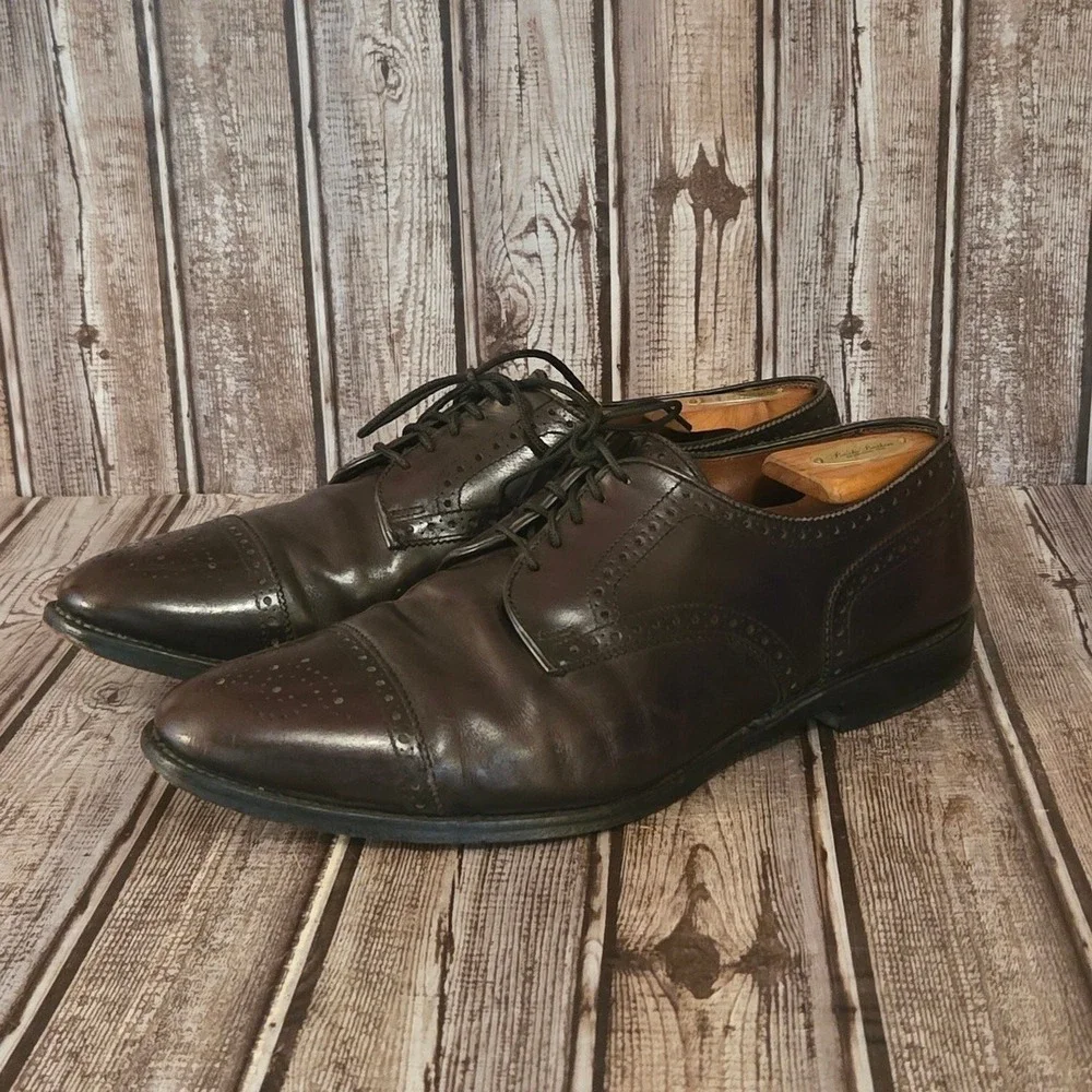 Sz 11 D Allen Edmonds Sanford Burgundy Semi-Brogue Cap Toe Derby Shoes